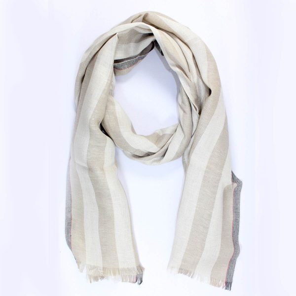 Agnona Scarf Taupe Gray Striped Design - Luxury Linen Cashmere Shawl FINAL SALE Online now