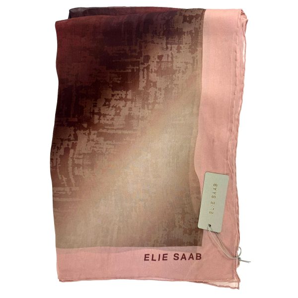 Elie Saab Scarf Taupe Pink Signature Design - Extra Large Square Chiffon Silk Shawl SALE Online now