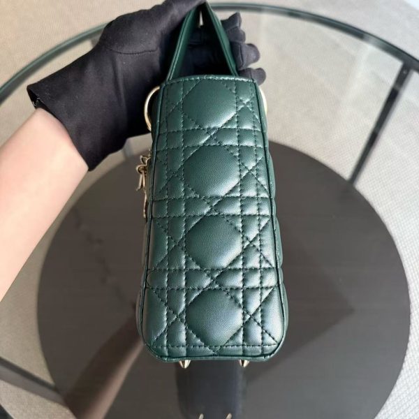 Dior Lady Small - Cannage Lambskin Dark Green Gold hardware For Sale