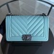 *2019, Series 29* Caviar Old Medium 25CM Chevron Grained Calfskin Light Baby Blue No 29 Supply