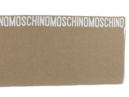 Moschino Wool Scarf Beige White Logo Text - FINAL SALE Online Hot Sale