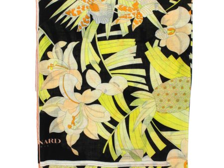 Leonard Paris Scarf Black Yellow Orange Floral - Extra Large Square Cashmere Silk Wrap SALE For Cheap