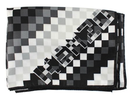 Kenzo Scarf Black White Design - Large Twill Silk Square Foulard SALE on Sale