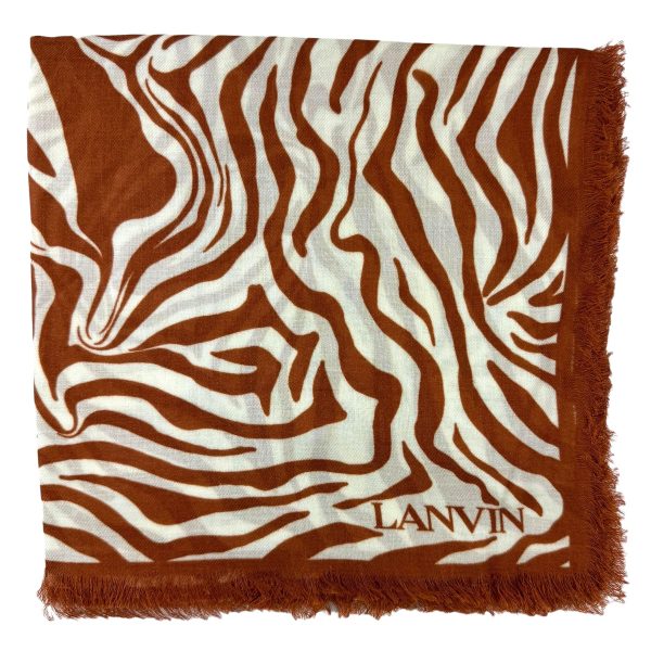 Lanvin Scarf Brown White Flowers Design - Extra Large 55 Inch Square Wrap FINAL SALE on Sale