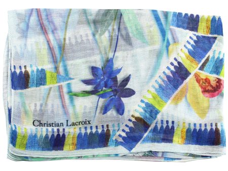 Christian Lacroix Scarf Original Print White Blue Floral Design - Modal Linen Silk FINAL SALE Hot on Sale