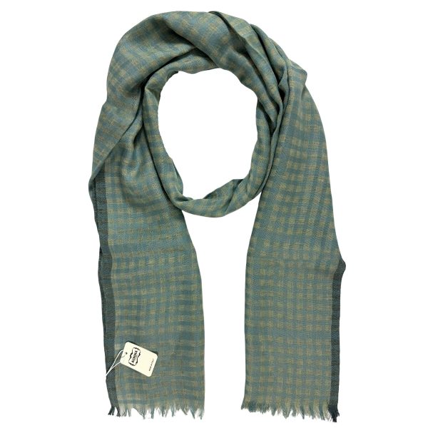 Agnona Scarf Seafoam Gray Check - Linen Silk Shawl For Sale