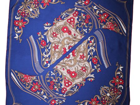 Cartier Scarf Royal Blue Pink Taupe Decorative Boots Design - Twill Silk 36 Inch Square Foulard SALE For Cheap