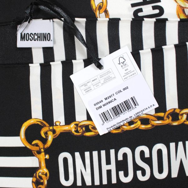 Moschino Scarf Black White Logo Design - Large Square Silk Foulard Discount