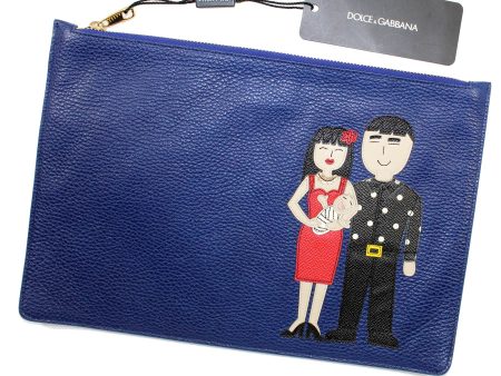 Dolce & Gabbana Lapis Blue Leather Zip Clutch Bag  Pouch Family FINAL SALE Hot on Sale