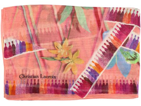 Christian Lacroix Scarf Original Print Pink Floral Design - Modal Linen Silk FINAL SALE Discount