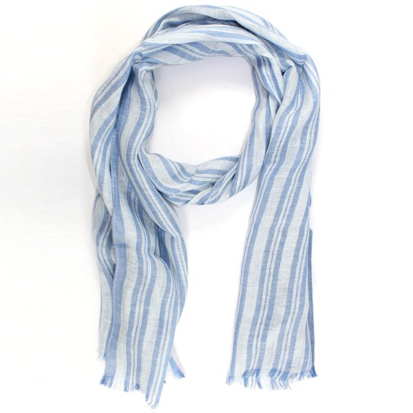 Agnona Scarf Dark Blue White Stripes Design - Linen Silk Shawl FINAL SALE Online Hot Sale