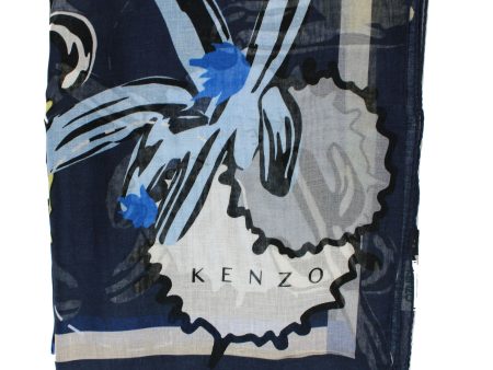 Kenzo Scarf Navy Blue Logo & Cactus Extra Large Modal Linen Wrap FINAL SALE Online Sale