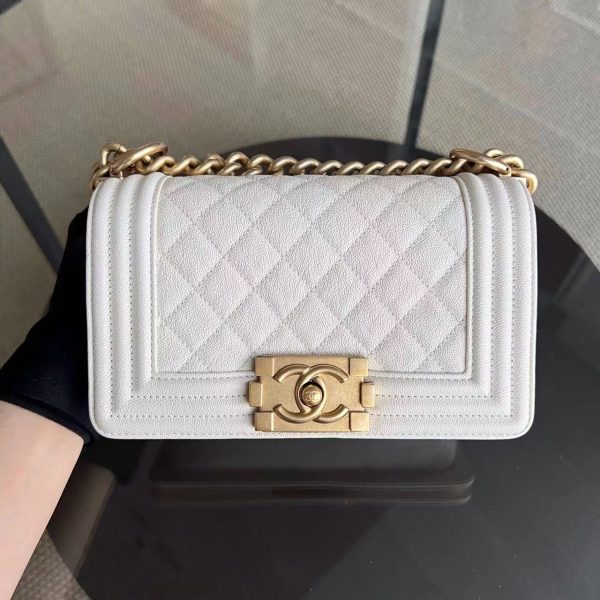 *Full Set, Receipt* Caviar Le Boy Small Quilted Cream White Golden Hardware Series 27 Online Sale