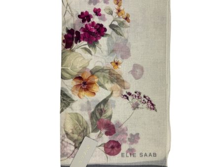 Elie Saab Scarf White Floral Design - Wool Designer Shawl Supply