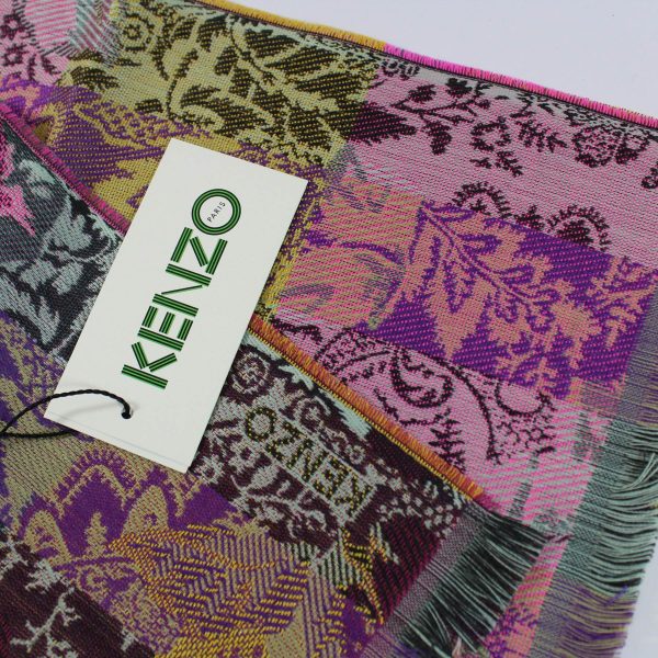 Kenzo Scarf Purple Pink Floral Design - Wool Silk Shawl Fashion