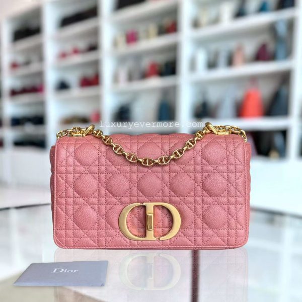 *Unused* Dior Caro - Medium Cannage Calfskin Pink Gold Hardware For Sale