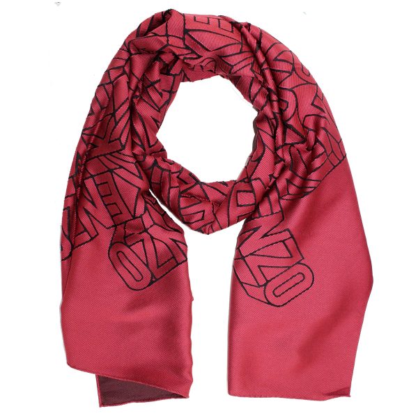 Kenzo Scarf Brick Red Logo Design - Modal Silk Shawl SALE For Cheap