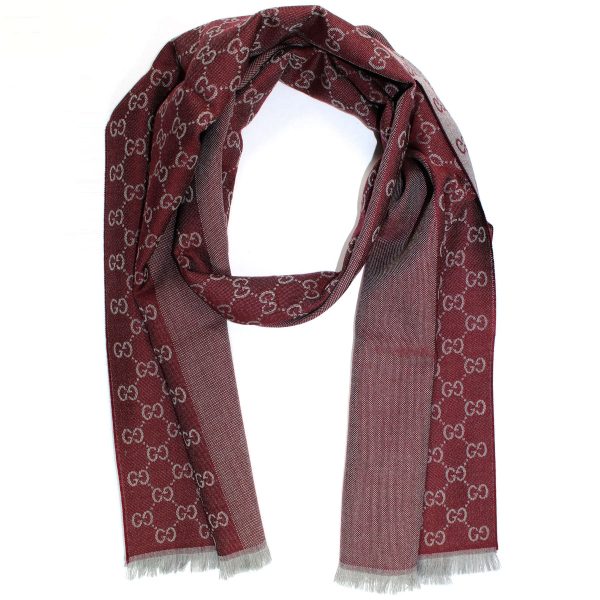 Gucci Scarf Maroon Gray GG Wool Shawl SALE Online now