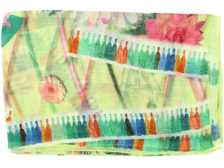 Christian Lacroix Scarf Original Print Green Pink Floral Design - Linen Silk FINAL SALE on Sale