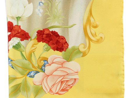 Salvatore Ferragamo Silk Scarf Yellow Bird & Floral - Twill Silk Square Foulard on Sale