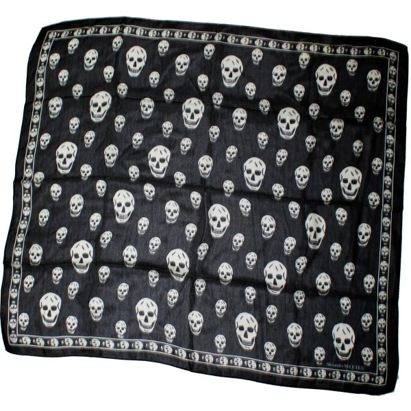 Alexander McQueen Scarf Black White Signature Skulls - Large Chiffon Silk Shawl SALE Fashion