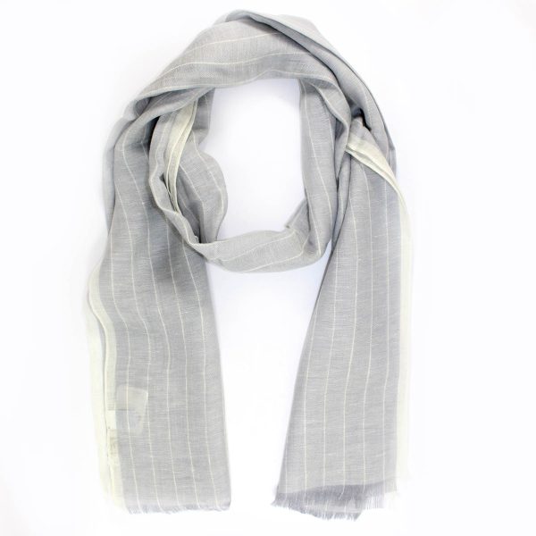 Agnona Scarf Gray Stripes Design - Luxury Linen Silk Shawl FINAL SALE on Sale