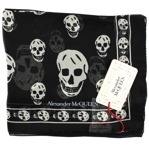 Alexander McQueen Scarf Black White Signature Skulls - Large Chiffon Silk Shawl SALE Fashion