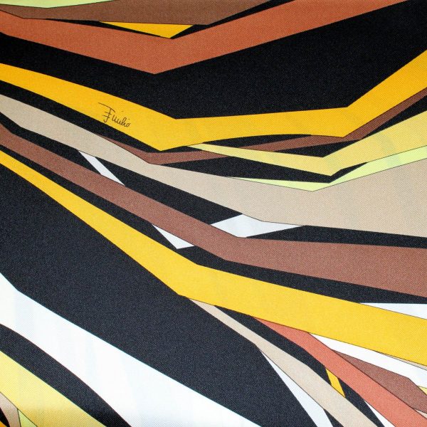 Emilio Pucci Scarf Black Brown Yellow Design - Large Twill Silk Square Foulard SALE For Discount