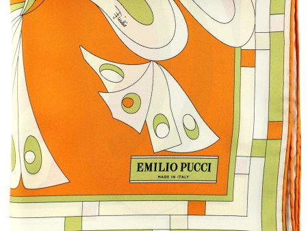 Emilio Pucci Scarf White Orange Olive Butterfly - Twill Silk Square Foulard Hot on Sale