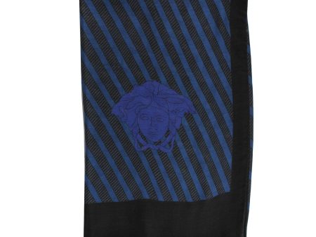 Versace Scarf Black Dark Blue Medusa  - Modal Cashmere Shawl SALE For Sale