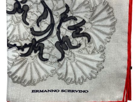 Ermanno Scervino Scarf Light Gray Black Red Floral - 27  Square Twill Silk Scarf SALE For Sale