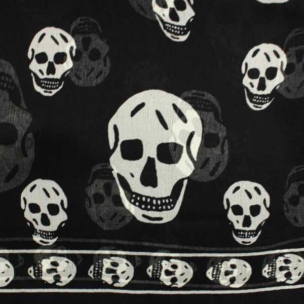 Alexander McQueen Scarf Black White Signature Skulls - Large Chiffon Silk Shawl SALE Fashion