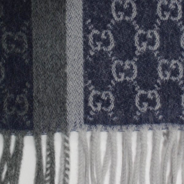 Gucci Cashmere Scarf Gray Midnight Blue GG Shawl SALE Discount