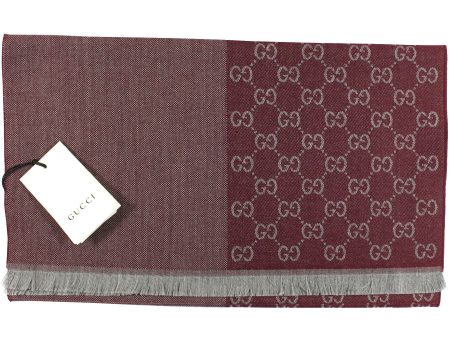 Gucci Scarf Maroon Gray GG Wool Shawl SALE Online now