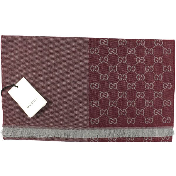 Gucci Scarf Maroon Gray GG Wool Shawl SALE Online now