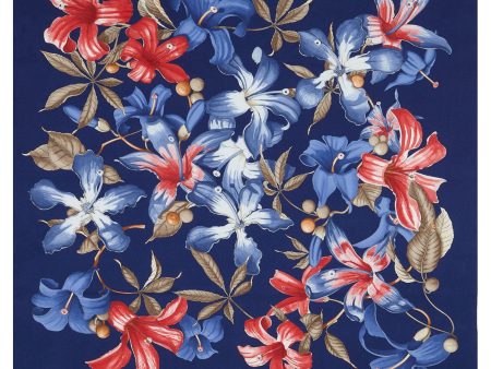 Ferragamo Scarf Royal Blue Hibiscus Floral Print - Twill Silk Foulard - New Collection Online Hot Sale