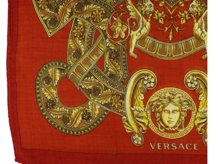 Versace Scarf Orange Gold Signature Baroque & Medusa  - Wool Silk Shawl FINAL SALE Hot on Sale