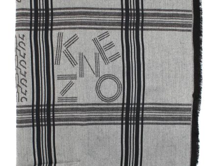 Kenzo Scarf Black Gray Houndstooth Stripes Logo Design - Large Cotton Wrap SALE Online