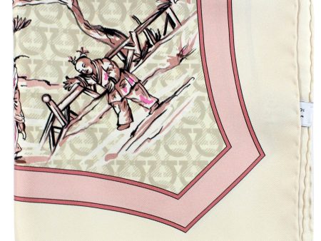 Salvatore Ferragamo Scarf Asian Print White Dust Pink - Twill Silk Foulard SALE Supply