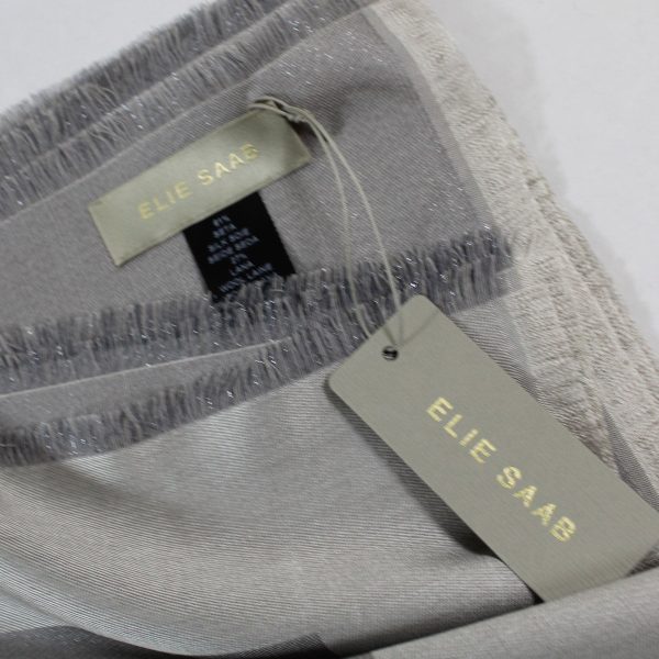 Elie Saab Scarf Gray Solid With Tonal Center Logo - Extra Large Wool Silk Wrap Cheap