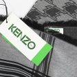 Kenzo Scarf Black Gray Houndstooth Stripes Logo Design - Large Cotton Wrap SALE Online