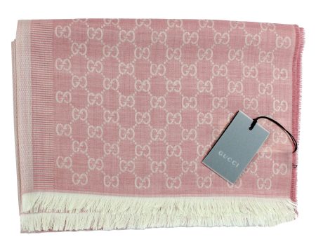 Gucci Scarf Pink GG Pattern Wool Silk Jacquard Shawl Sale